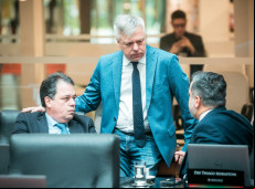 Da esquerda para a direita: Deputados Rodrigo Minotto (PDT), Fabiano da Luz (PT) e Thiago Morastoni (Podemos).